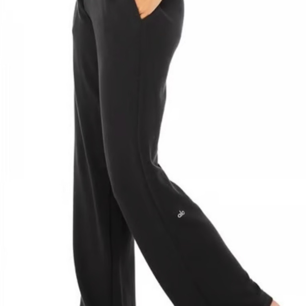 ALO Yoga Black Micro Waffle High-Waist Pleasant
Wide Leg Pant for Women